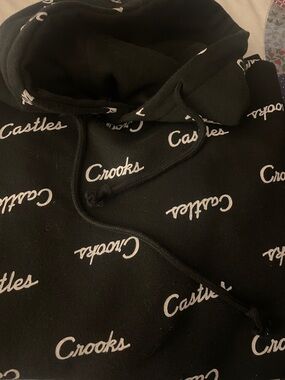 Crooks & Castles Black Hoodie with White Script Repeat